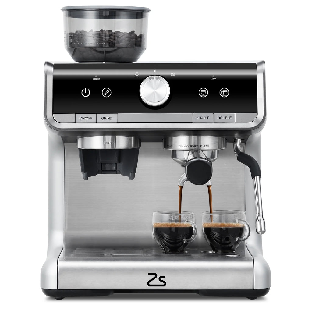 Espresso Coffee Machine with Grinder, 20 Bar Semi-Automatic Espresso Maker with Milk Frother Steamer Wand for Cappuccino, Latte, Macchiato, 2.8 L Water Tank, PID Temperature Control