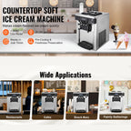 SIHAO 1200W Commercial Ice Cream Machine Countertop 18L/H Soft Serve Ice Cream Maker with LED Display