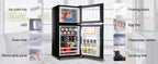 KRIB BLING 3.2 Cubic Feet Double Door Mini Fridge with Freezer, Mini Compact Refrigerator 2 Doors for Dorm, Office, Apartment, RV, Bedroom, Black