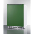 Undercounter 24 Inches all-refrigerator for residential use with lavender purple door, stainless steel handle, and white cabinet
