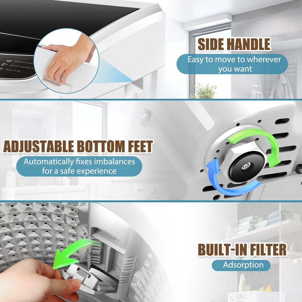 Qhomic Portable Washing Machine, 17.8 lbs Fully Automatic Compact Washer, 10 Wash Programs, Washer and Spin Dryer Combo with Dump Pump, Ideal for Apartment Dorm Camping