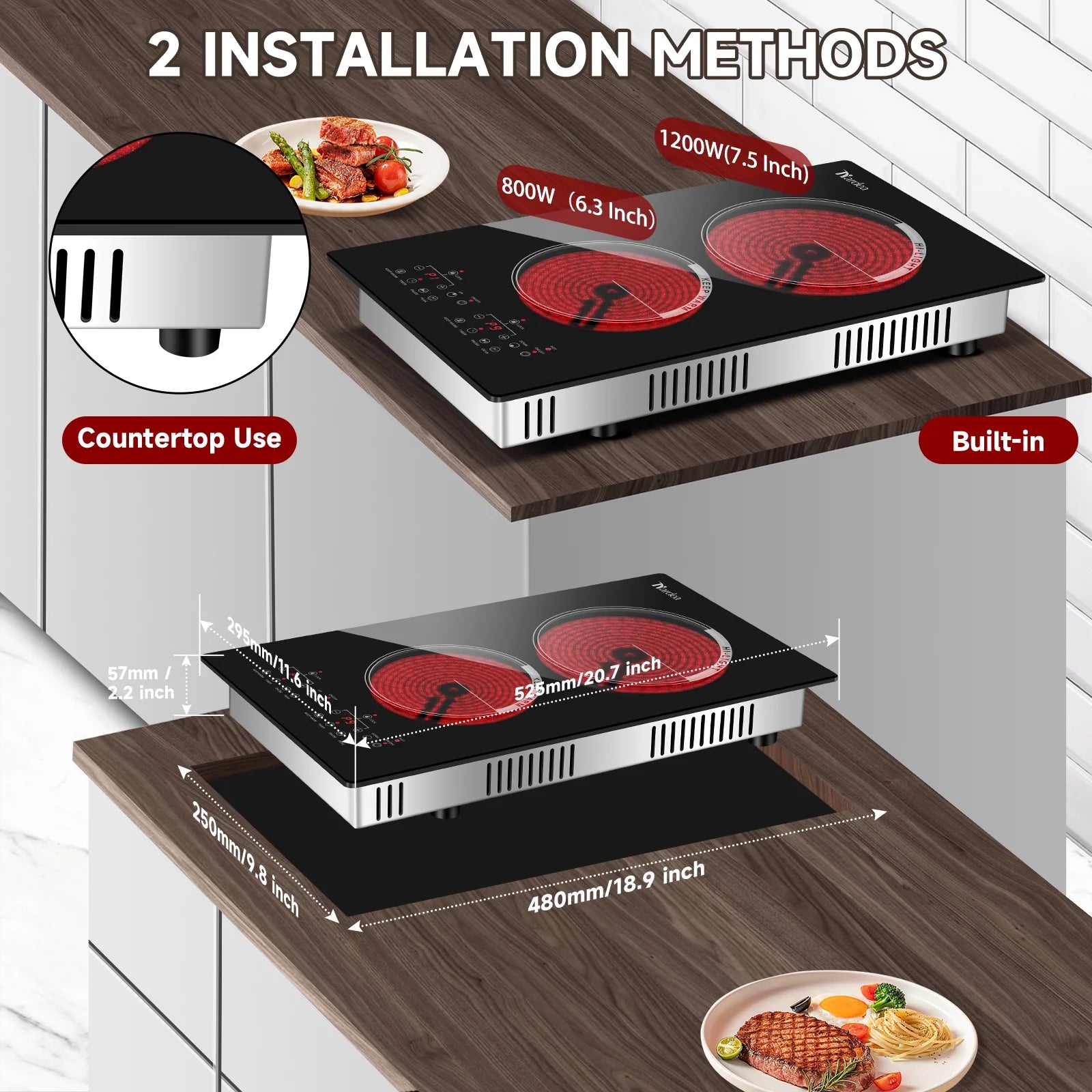 Nardea Two Burner Electric Cooktop 110V Plug in