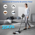 Lazyswan Cordless Vacuum Cleaner 35KPA Self-Standing Stick Vacuum 50min 400W Vac for Home Pet Hair Car Carpet Hardwood Floor, Black
