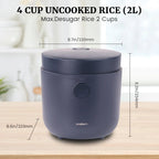 Hakka Brothers Low Sugar Rice Cooker 4-Cup Uncooked Capacity, Black - Built-In Timer
