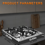 Gas Cooktop 23 inch, Adorer Bulit-in Gas Stove Top with 4 Burner, 23 Inch NG/LPG Convertible Cooktops, Four Burner Propane Cooktop with Thermocouple Protection, Stainless Steel