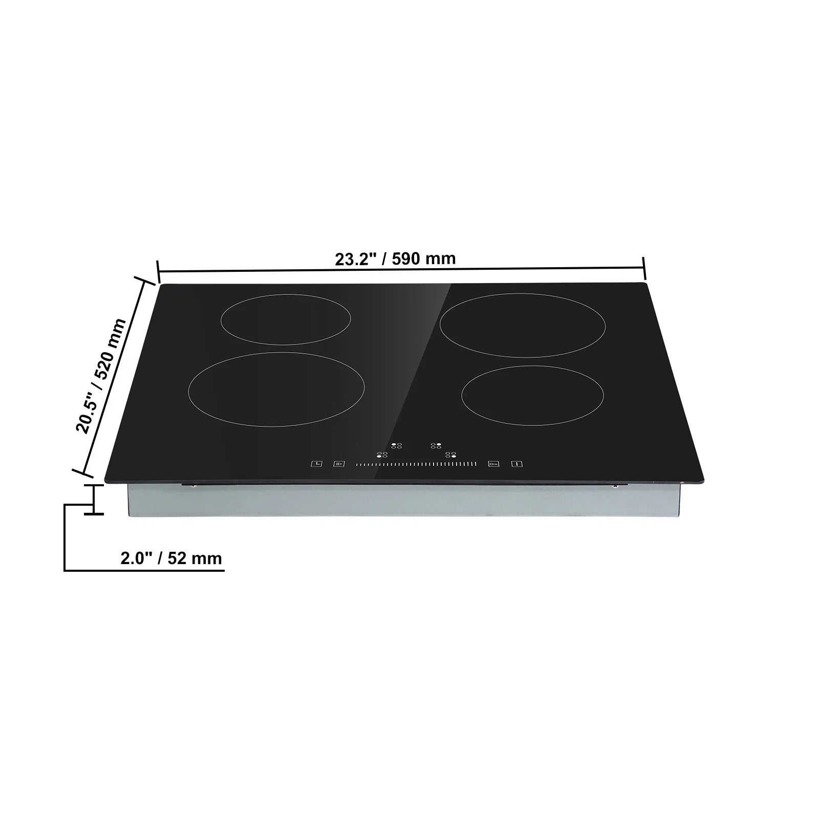 KFFKFF Sleek Electric Stove Top, 24" 4 Burners 240V 6000W Electric Cooktop Ceramic Top with Touch Control, Timer & Child Lock, 9 Heat Levels for Diverse Cooking Requirements(NO Plug)