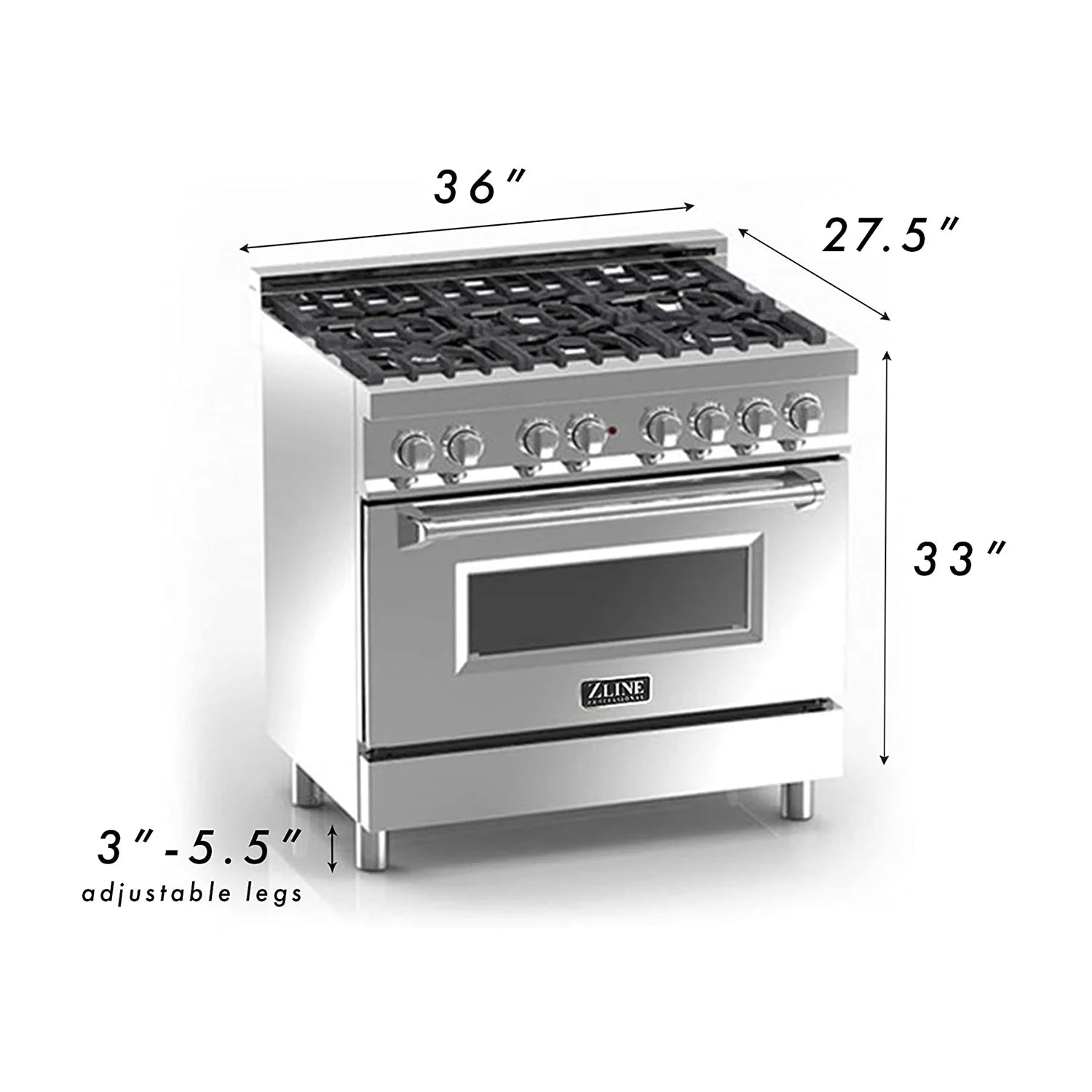 ZLINE 36 in. Professional 4.0 cu. ft. 4 Gas Burner/Electric Oven Range in Stainless Steel (RA36)