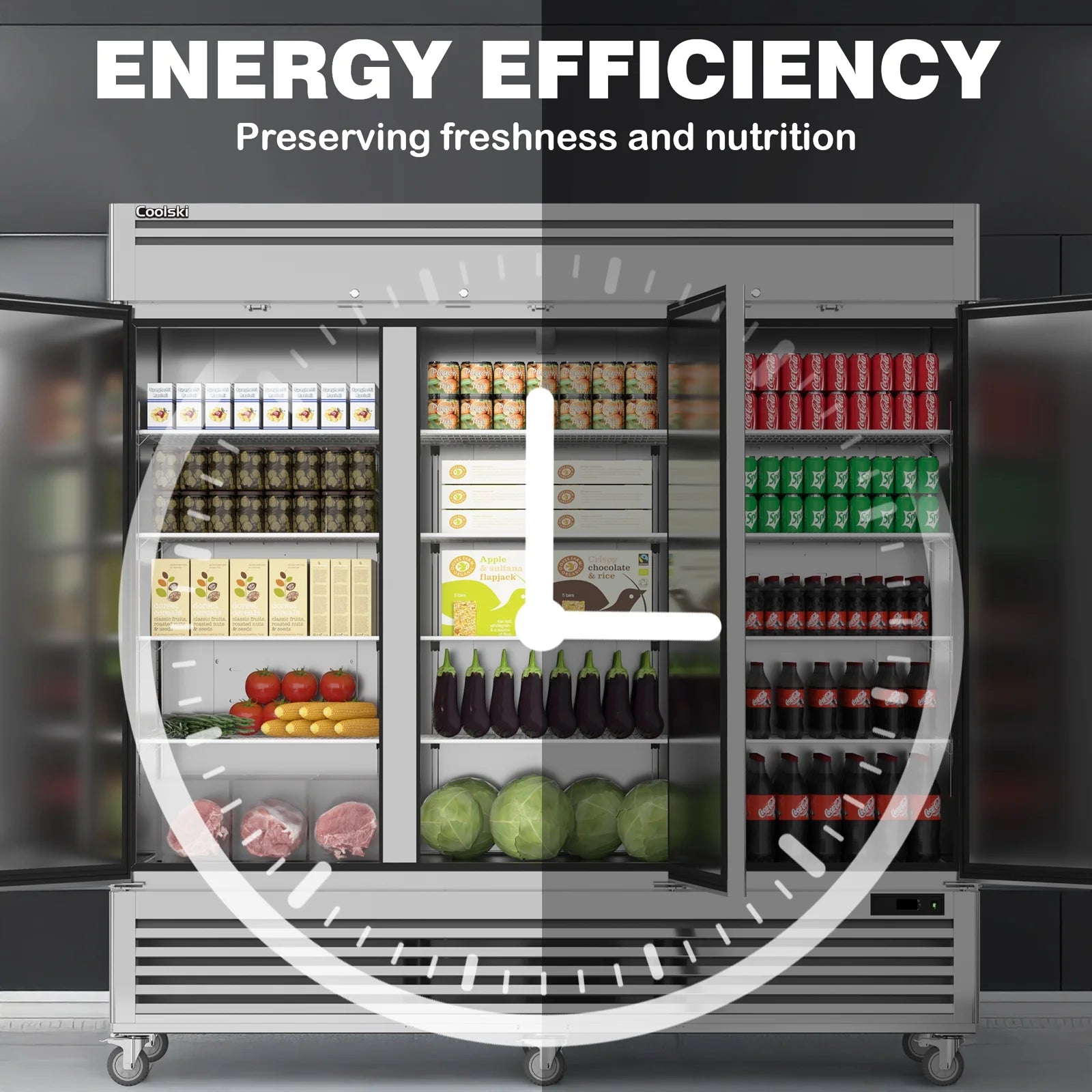 Coolski 82" W Commercial Freezer 72 Cu.ft 3 Door Reach-in Stainless Steel Commercial Freezer