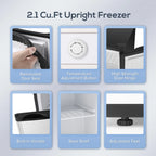 Auseo Mini Freezer Countertop, Energy Saving 2.6 Cu.ft, Single Door Compact Upright Freezer with Reversible Door for Home/Office/Kitchen-White