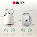 Haden Heritage 1.7 Liter Electric Kettle with 2 Slice Bread Toaster, White