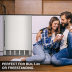 QAUSOU 24 Inch Under Counter Double Drawer Fridge, Weather Proof Stainless Steel Outdoor Beverage Refrigerator for Patio