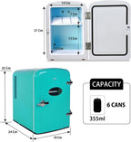 Mini Fridge - Refrigerator for Bedroom Office, Portable Table Top Beverage Cooler, 12V 110V Refrigerador For Drinks, Soda, Wine, Use In Car, Dorm, Outdoor, Patio, 6 Can