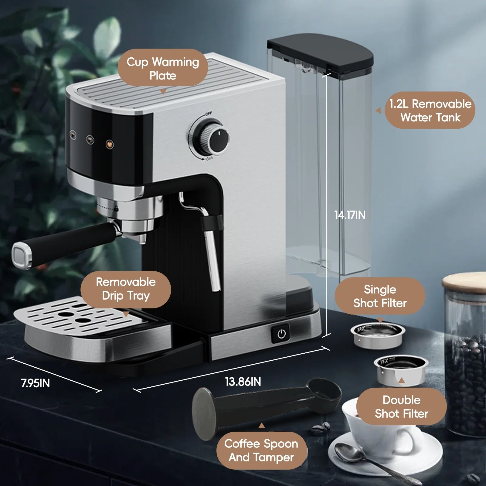 WHALL Touchscreen Espresso Machine 20 Bar��Espresso Coffee Maker with Milk Frother Steam Wand, Stainless Steel Coffee Machine with Removable Water Tank New