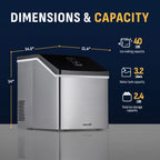 Newair Portable Countertop 40lb Clear Ice Maker Machine, Stainless Steel