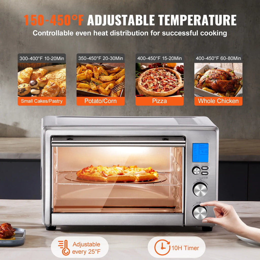 KFFKFF 10-Function Convection Oven, 28L/29.6Qt Versatile Standard Oven for Countertop, 1800W 4-Level Toaster with Transparent Front Door, Includes Trays Wire Racks Gloves