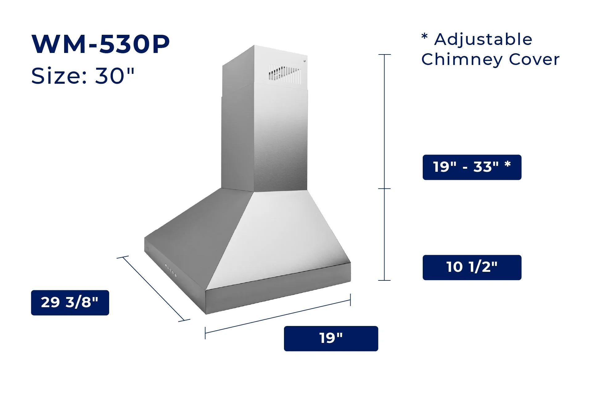 Hauslane Chef Series Pro Model WM-530 30" Convertible  Wall Mount Chimney Range Hood 120V in Matte Black