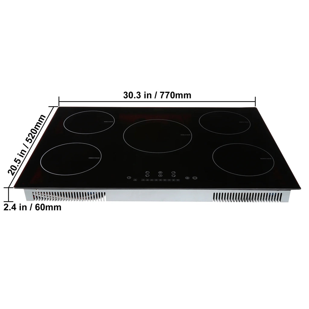 KFFKFF Electric Range, 5 Elements, 30'' Built-in Induction Cooking Surface, 9200W, 9 Power Settings, LED Display, Safety Lock & Heat Guard