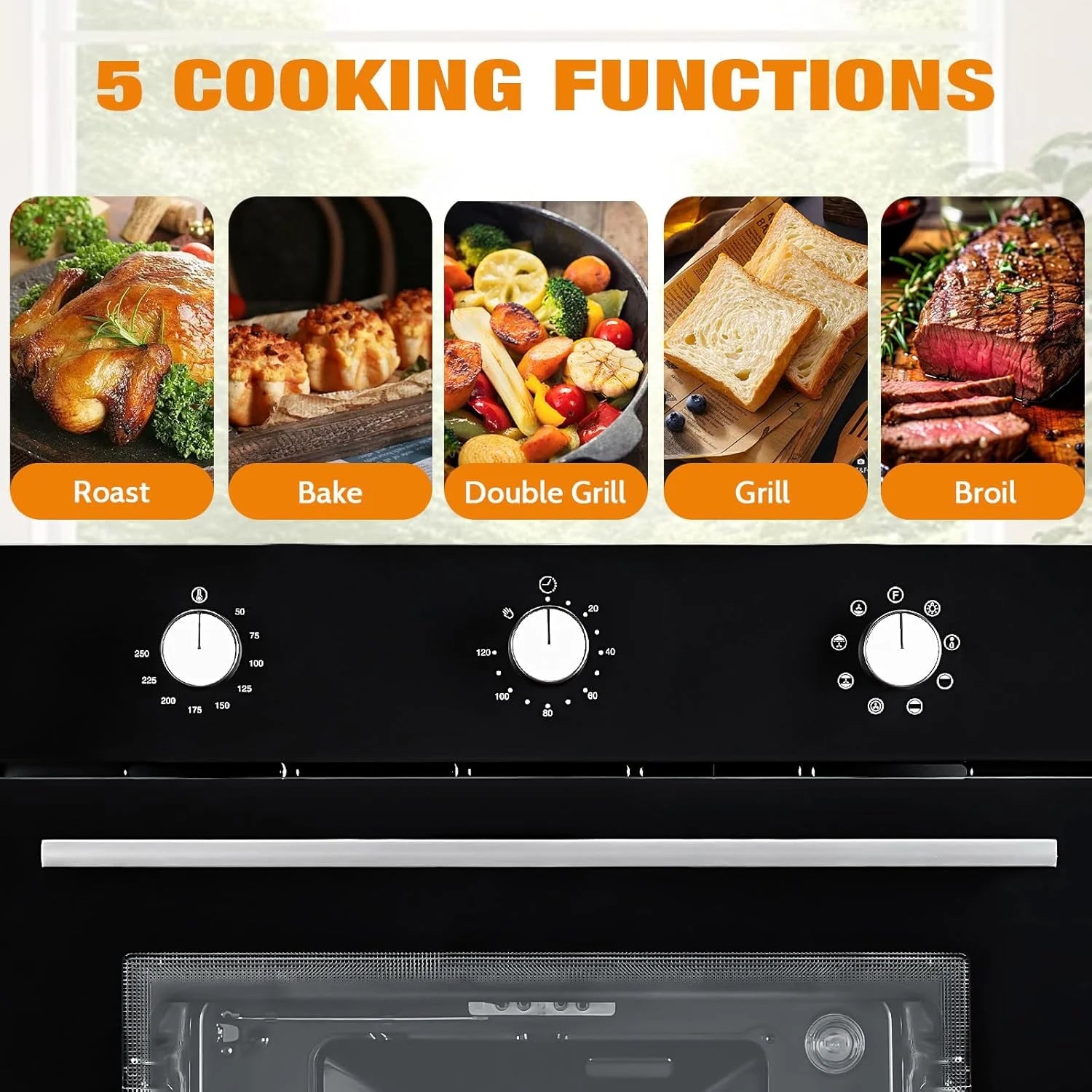 24" Electric Single Wall Oven with 8 Baking Modes 2.5Cu.ft Built-in Electric Convection Oven with Air Frying Function 3D Surround Heating with Double-Layered Glass Door 3000W Silver
