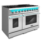 Cosmo 48 in. Lumin Collection 5.5 cu. ft. Double Oven Dual Fuel Range with 8 Burners, Cast Iron Grates in Stainless Steel