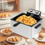 SUSTEAS 5.3 Qt Electric Deep Fryer with 3-Baskets for Home, 1800W, Timer & Temp Control, Stainless Steel & Black