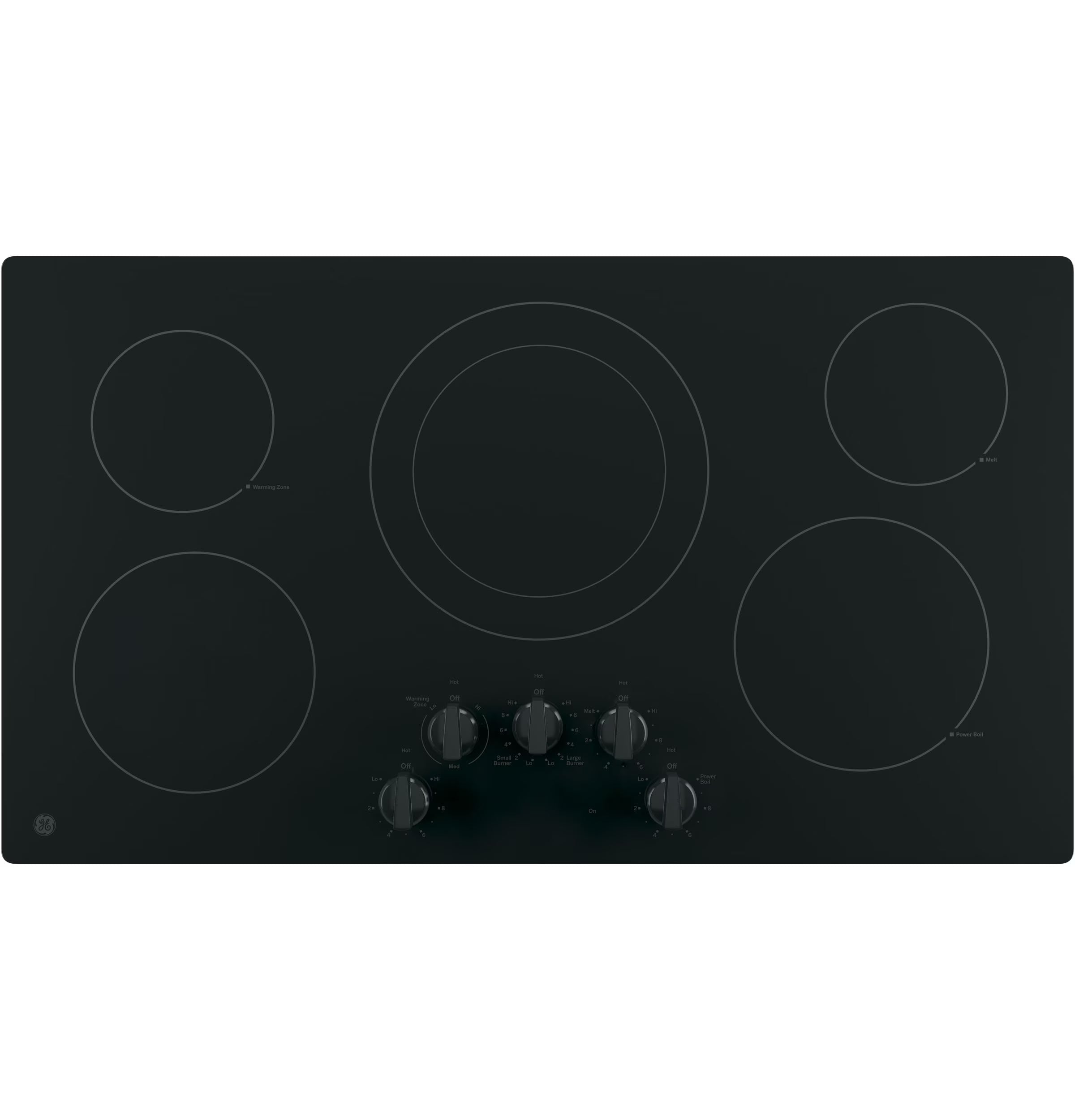 GE® 36" Built-In Knob Control Elec Cooktop 5 radiant elements, Power Boil Dual-Ring model JP3036DLBB