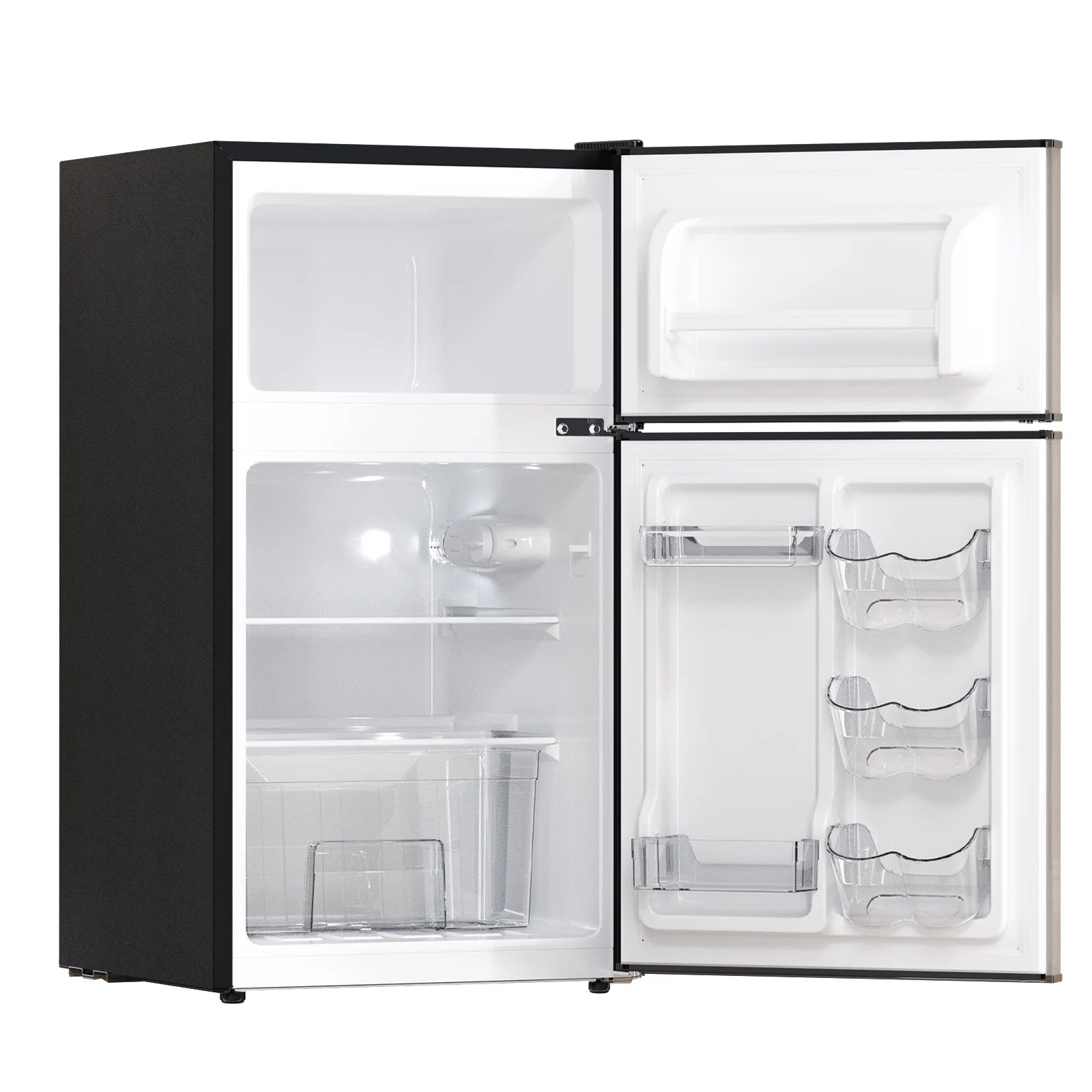 Frestec 2-Door Mini Fridge - 3.2 Cu Ft, Energy Star Rated, Perfect for Dorm or Apartment,Stainless Steel