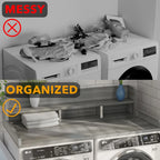 Modern Washer Dryer Countertop with 2-Tier Shelf,Laundry Room Countertop Organization Storage with 2.75" H Guard Edge Rails,Non-Slip Pad,Waterproof and Easy to Clean,54"W x 27.55"D,Natural Wood