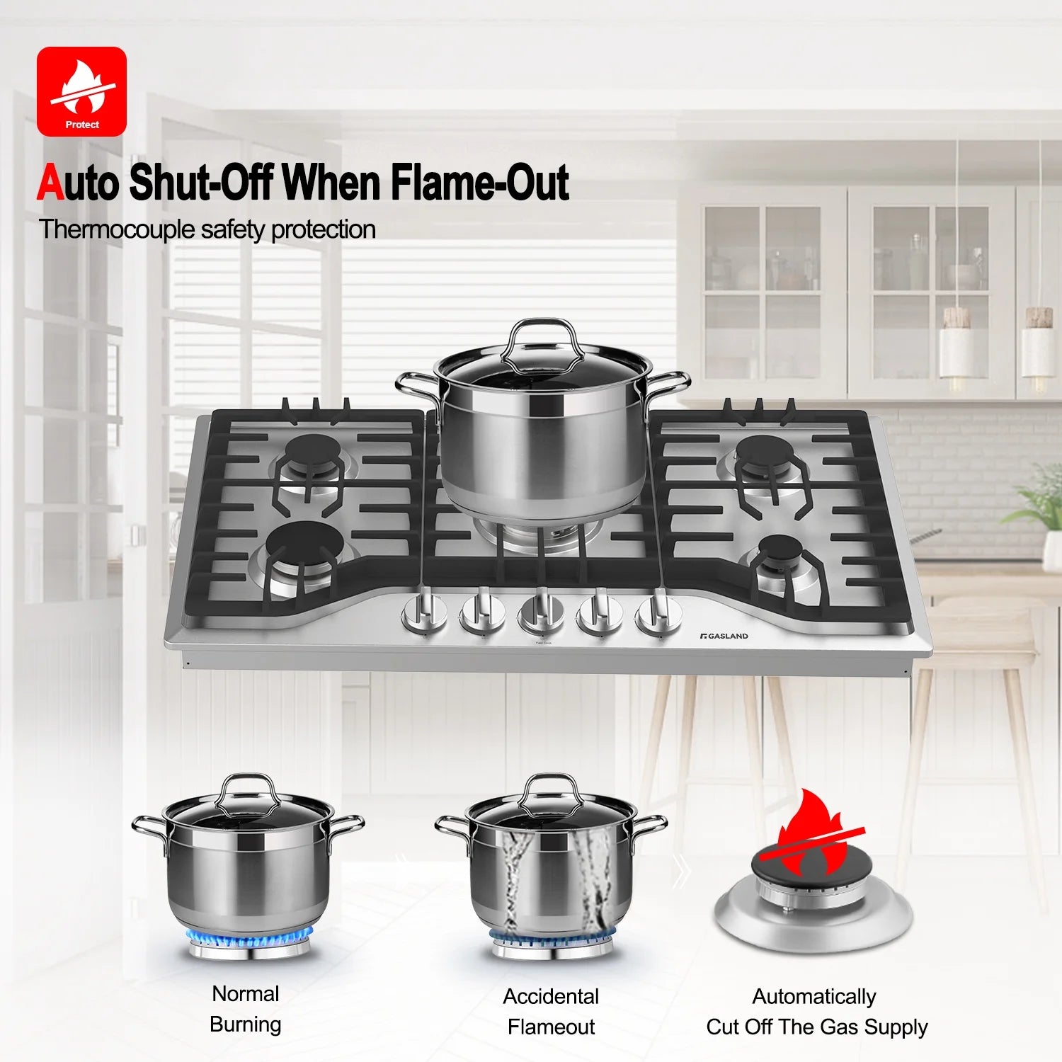 Gasland Chef 36 in. NG/LPG Convertible Gas Cooktop in Stainless Steel with 5 Burners