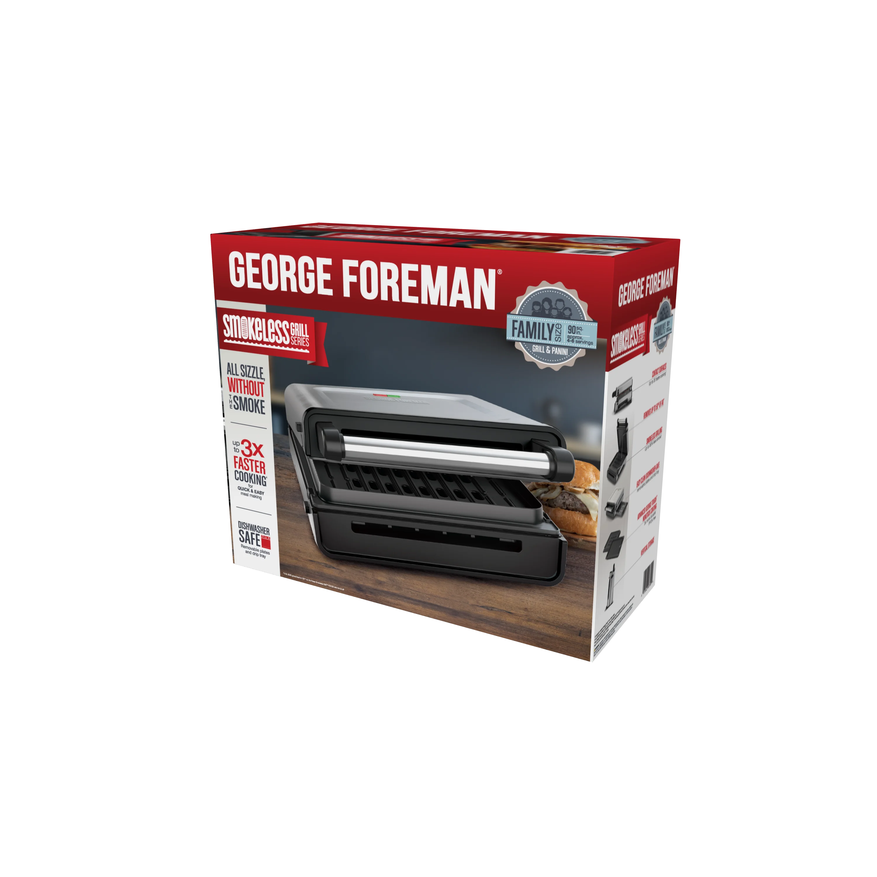 Open Box George Foreman 4�C6 Serving Electric Indoor Grill, Contact Smokeless Grilling with Removable Plates and Drip Tray, Stainless Steel Housing