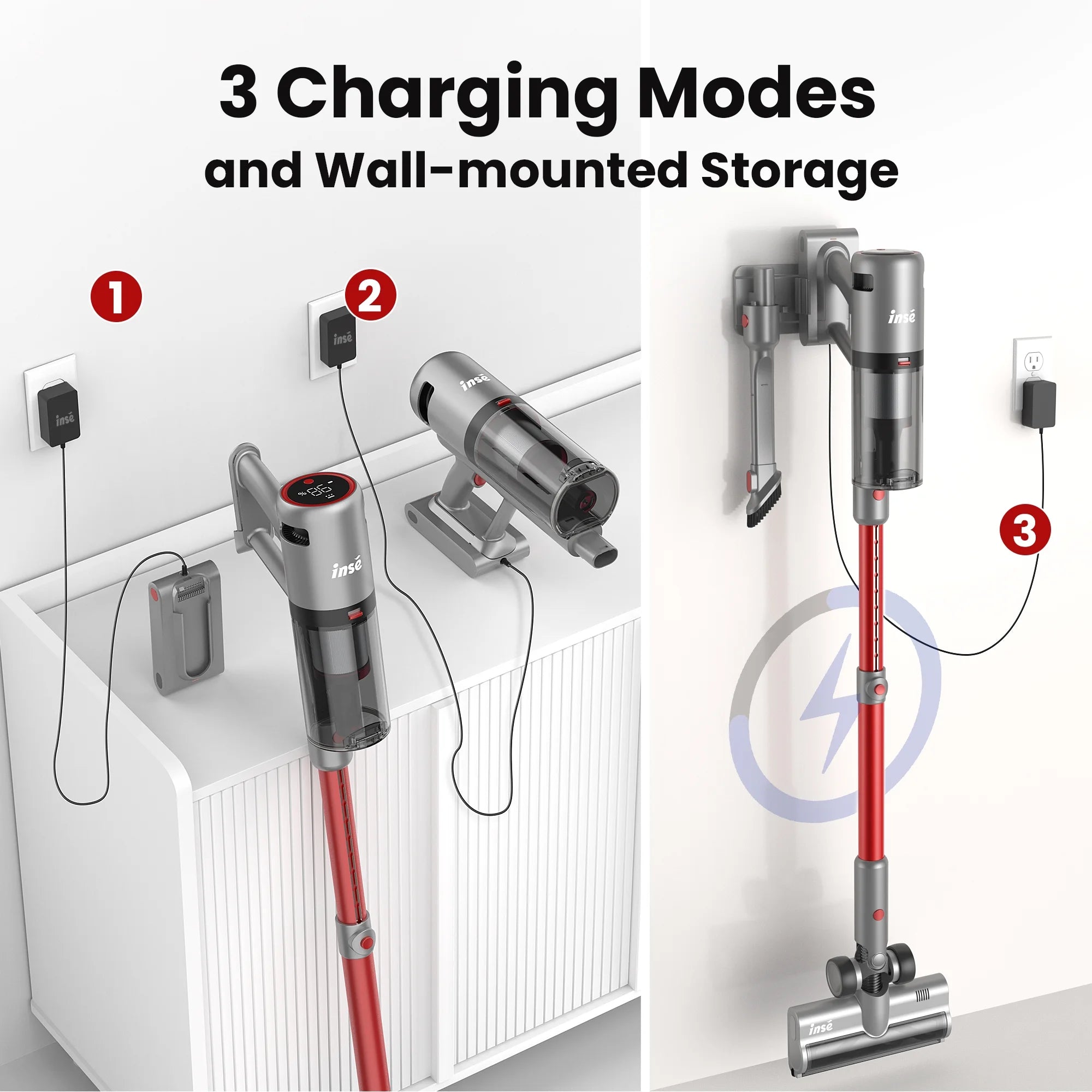 INSE Lightweight Cordless Vacuum with 30Kpa Powerful Suction & 60 Mins Runtime, Stick Vacuum  for Carpet, Tile, Pet Hair, Hardwood Floors