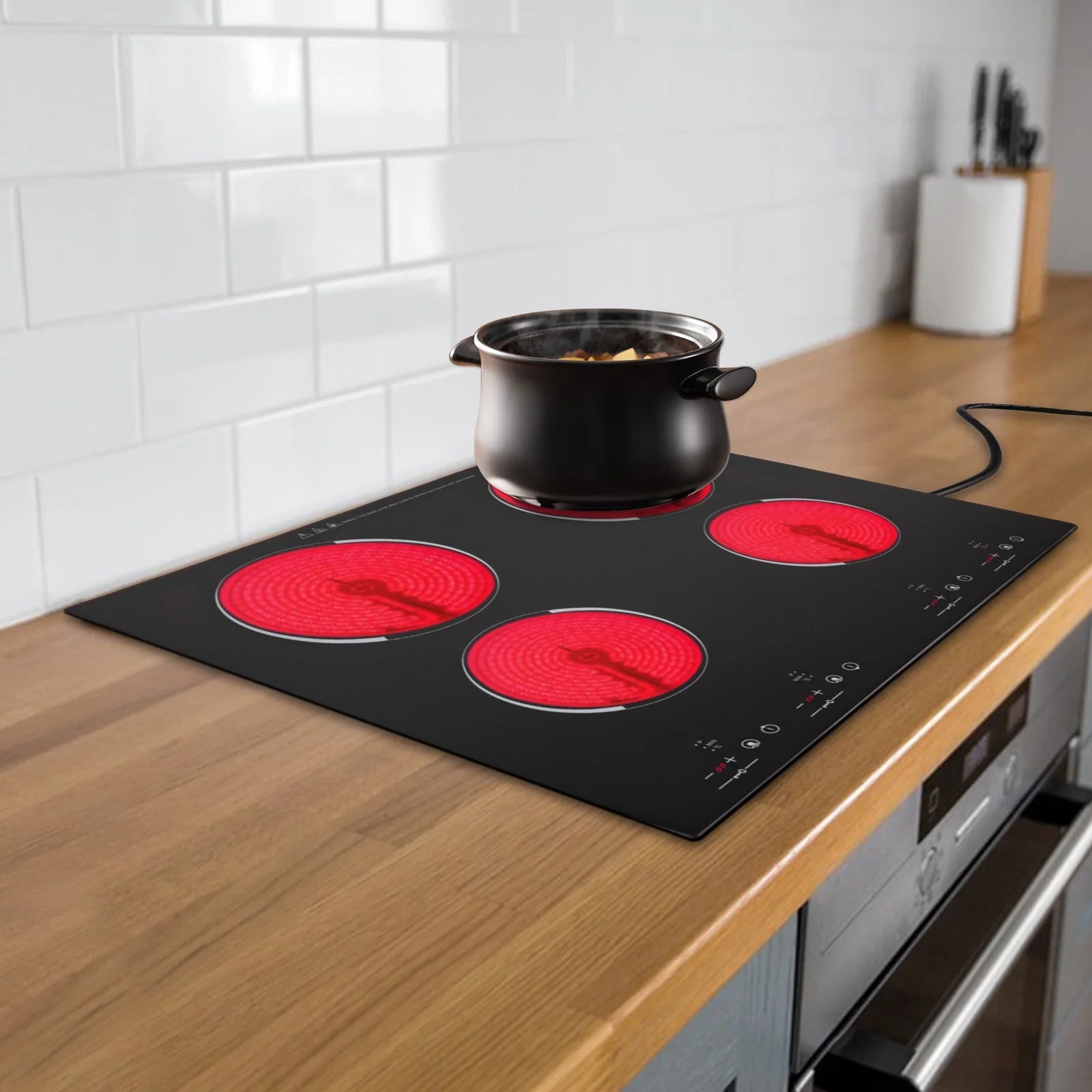 Built-in Cooktop 3000W, Electric Stove Top with 4 Electric Burners, 9 Heating Level, Kid Safety Lock, Sensor Touch Control, 110V Electric Cooktop