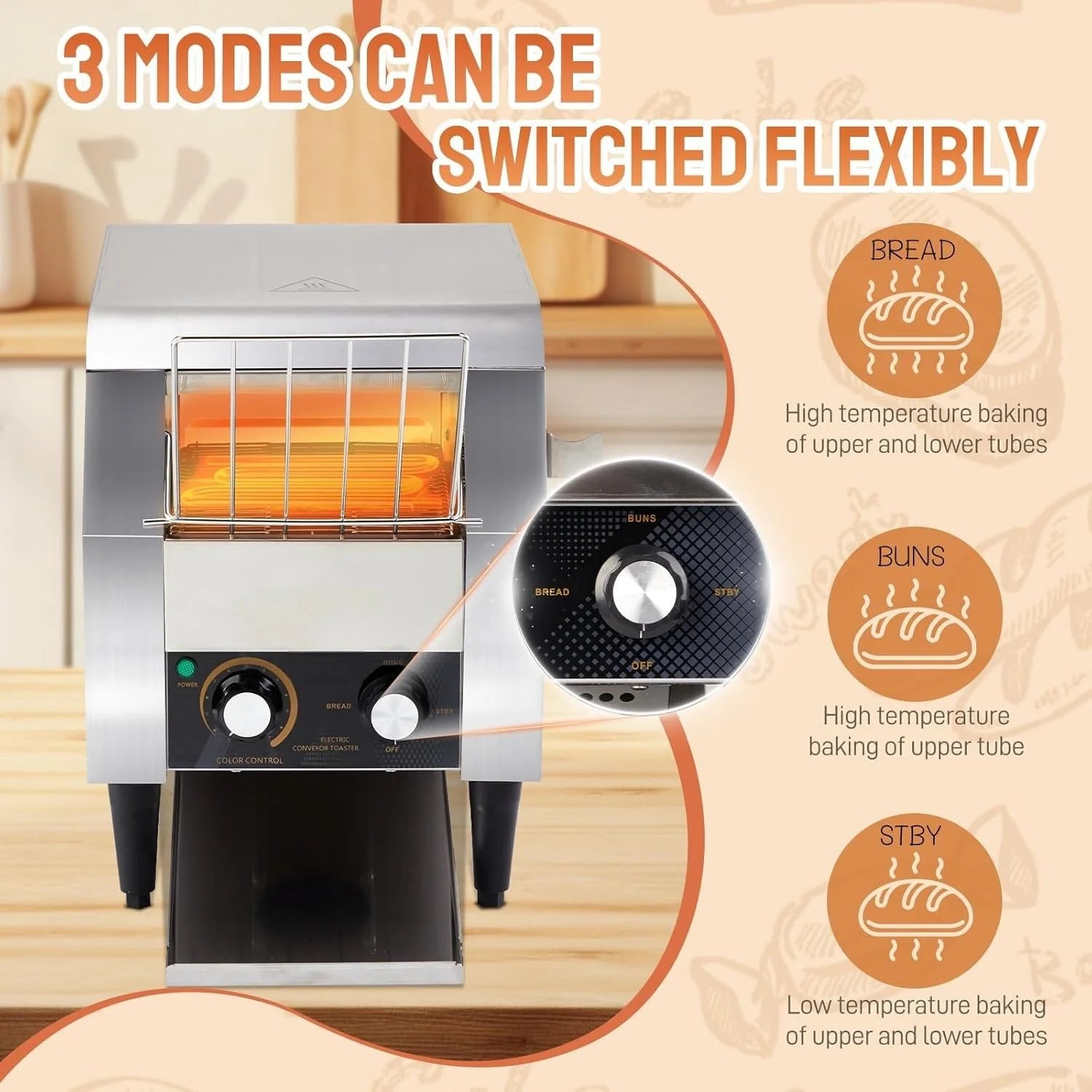 Ktaxon Commercial Conveyor Toaster, 150 Slices/Hour, 1300W, Front/Rear Outlet, Silver