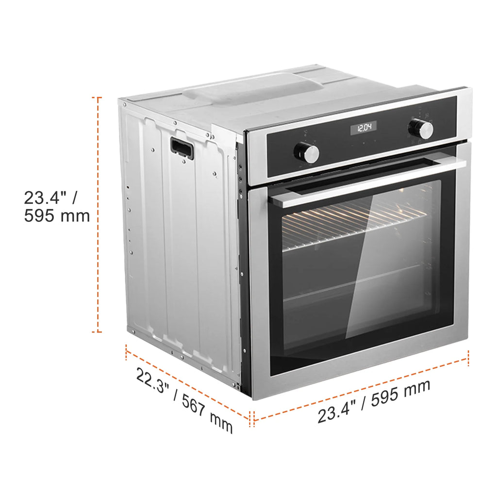 KFFKFF Single Wall Oven, 24" Electric Oven for Built-in Installation, Offers 9 Cooking Modes, 2.68 Cu.Ft Capacity, Includes Timer, 2800W Power, Comes with Baking Rack and Tray, Ideal for Any Kitchen