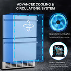 QAUSOU 24 Inch Under Counter Double Drawer Fridge, Weather Proof Stainless Steel Outdoor Beverage Refrigerator for Patio