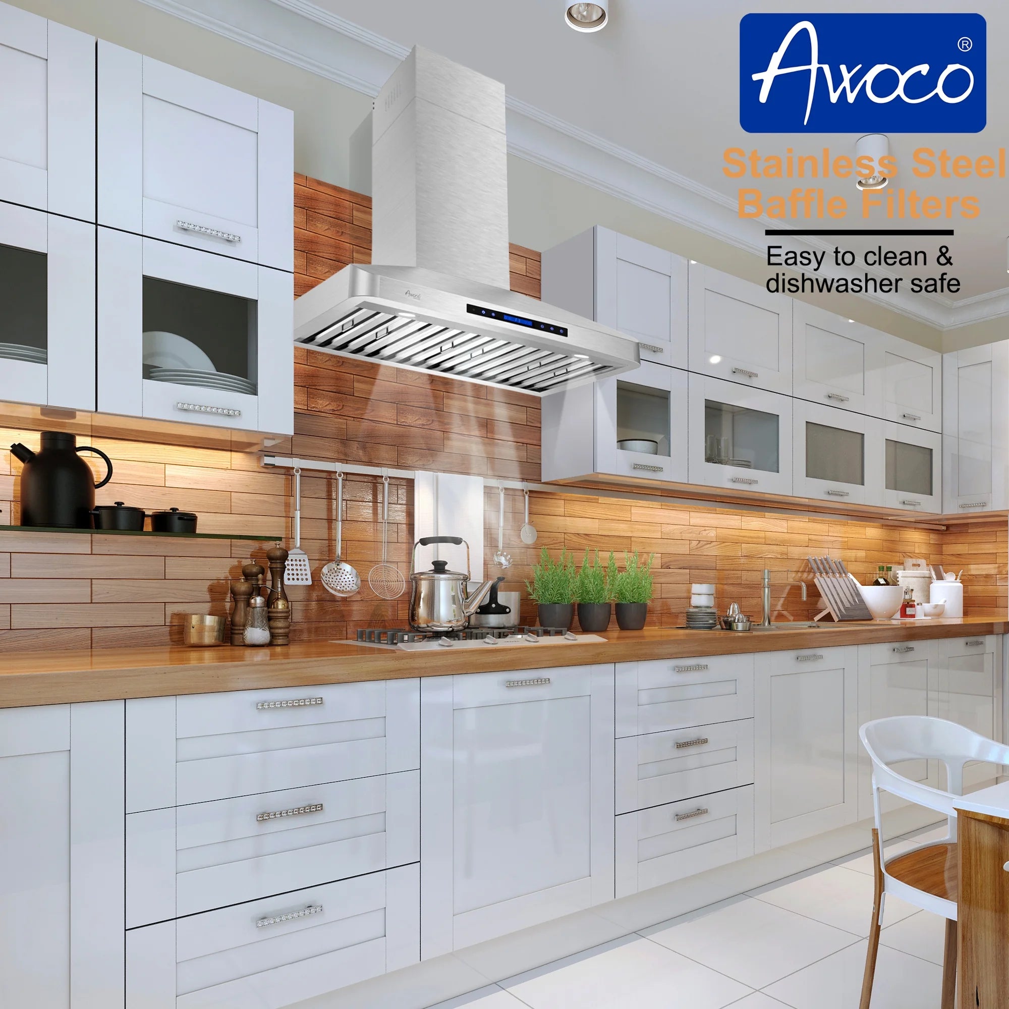 Awoco RH-WT-30 Awoco RH-WT-30 Wall Mount 4 Speeds, 6 Top Round Vent Stainless Steel Range Hood