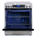 Cosmo 5 Piece Kitchen Appliance Packages with 30" Freestanding Electric Range 30" Island Range Hood 24" Built-in Fully Integrated Dishwasher French Door Refrigerator & 48 Bottle Wine Refrigerator
