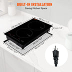 KFFKFF 12" Electric Cooktop, 1800W 2 Burners Ceramic Glass Stove Top Touch Control Built-in Magnetic Cooktop w/ 9 Heating Level Child Lock & Over-Temperature Protection