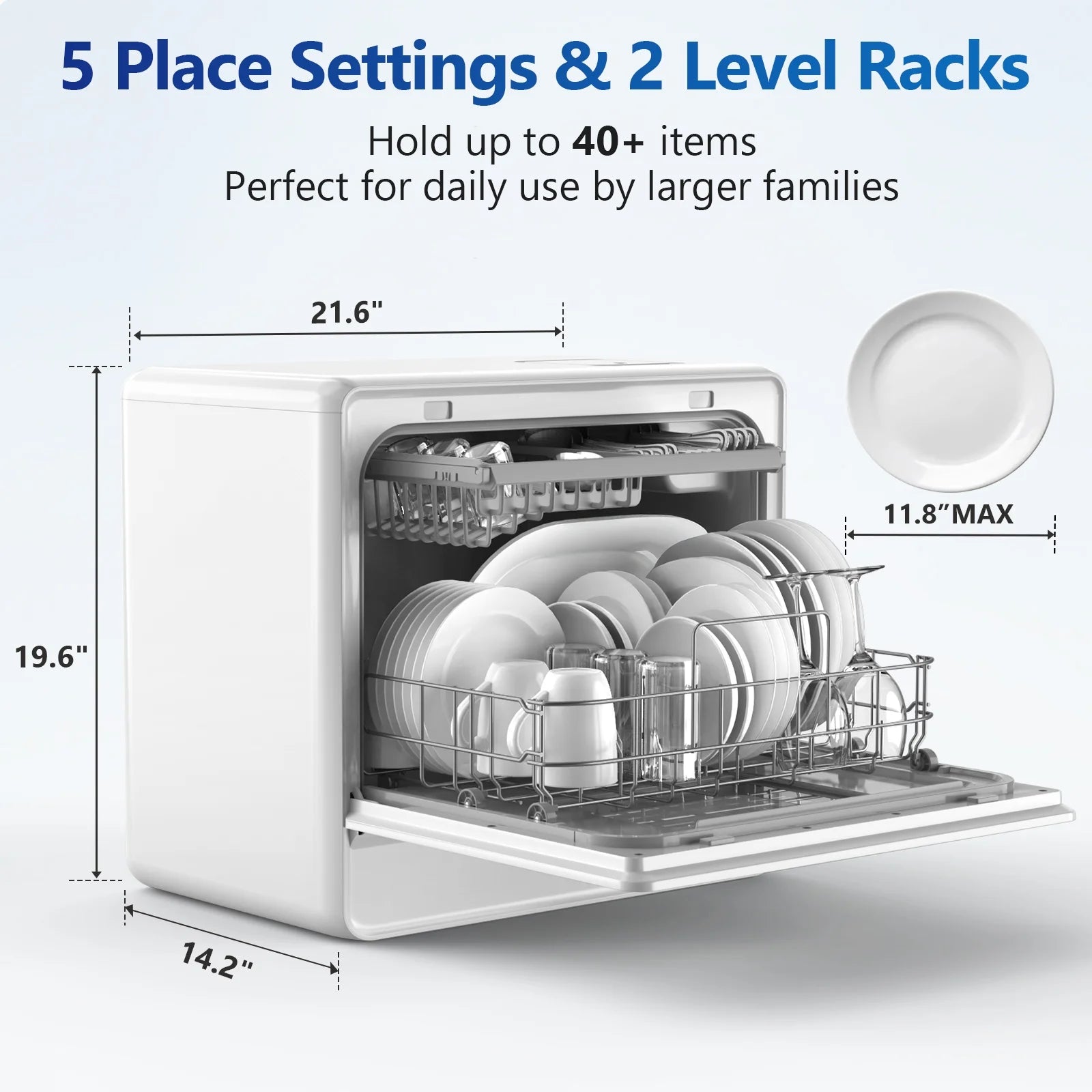 AIRMSEN 5-Place Settings Portable Countertop Dishwasher with 5L Built-in Water Tank, Ultra-Slim Dishwasher Upgrade 3 Spray Arms, 12H Delay Start and Salt Chamber Function, ZMW-DUHA01