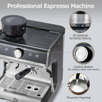 COZONY Espresso Machine 15 Bar, 2.5 L Water Tank, Semi Automatic Coffee Maker with Grinder, Milk Frother/Steam Wand, Italian Pump, All-in-One Espresso Machine, Stainless Steel, Silver