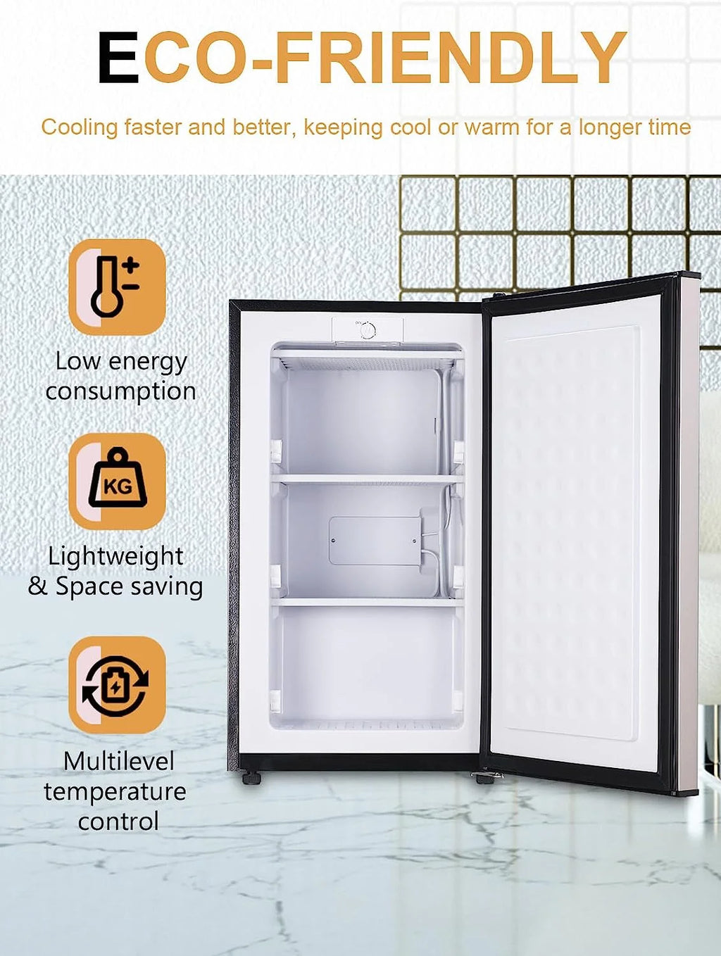 Upright Freezer , 3.0 Cu.ft Compact Upright Freezer with Adjustable Thermostat, Mini Freezer with Reversible Stainless Steel Single Door, Silver