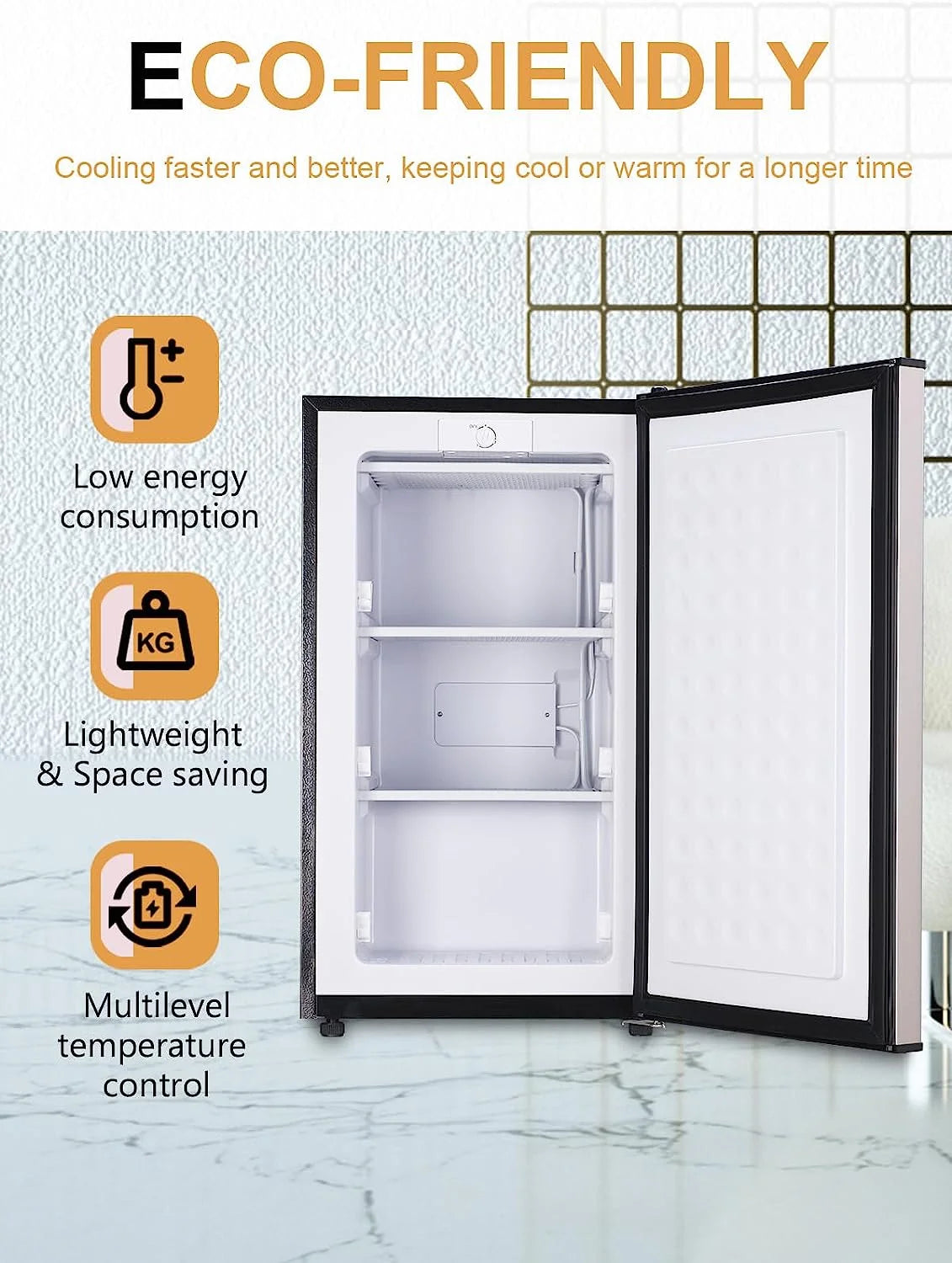 Upright Freezer , 3.0 Cu.ft Compact Upright Freezer with Adjustable Thermostat, Mini Freezer with Reversible Stainless Steel Single Door, Silver