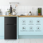 WAA 3.1 Cu.Ft Mini Fridge with Freezer,2 Door Compact Refrigerator,Mini Fridge with Adjustable Removable Glass Shelves for Bedroom,Office,Dorm or Apartment,Black