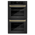 ZLINE 30 in. Autograph Edition Professional Convection Double Wall Oven with Air Fry and Self Clean in Black Stainless Steel with Champagne Bronze Handles (WADBZ-30-CB)