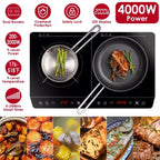 Dual Burner Induction Cooktop, 9 Power/Temperature Levels with Smart Timer, Safety Lock for Simmer/Fry/Boil