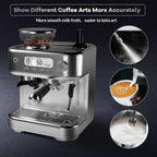 Espresso Machine with Grinder, Professional Coffee and Espresso Maker Combo, Stainless Steel Cafe Espresso Machine with Steam Wand Barista Kit for Cappuccino Latte