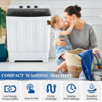 Qhomic Portable Washer 30lbs, 2-in-1 Twin Tub Washer & Dryer Combo Compact Semi-Automatic Washing Machine with Drain Pump, Black