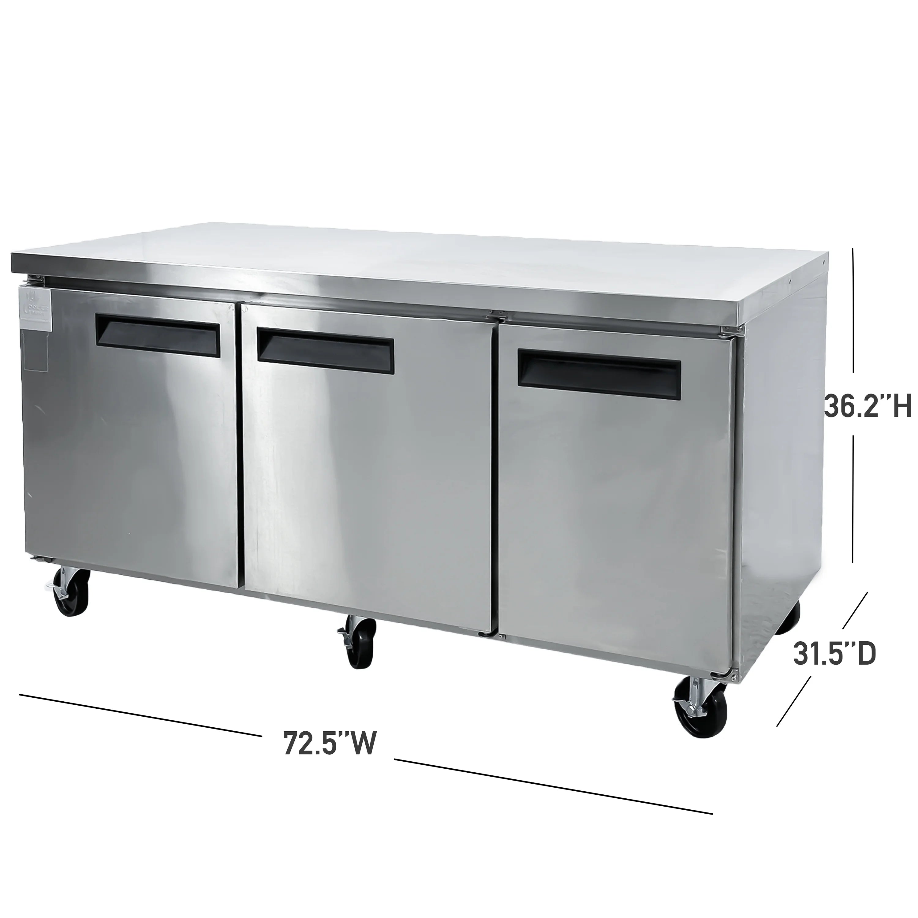 72 in. Commercial Undercounter Freezer 19 Cu.Ft. Stainless Steel Three-Door Commercial Freezer Heavy Duty