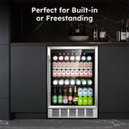 QAUSOU 24 Inch Under Counter Double Drawer Fridge, Weather Proof Stainless Steel Outdoor Beverage Refrigerator for Patio