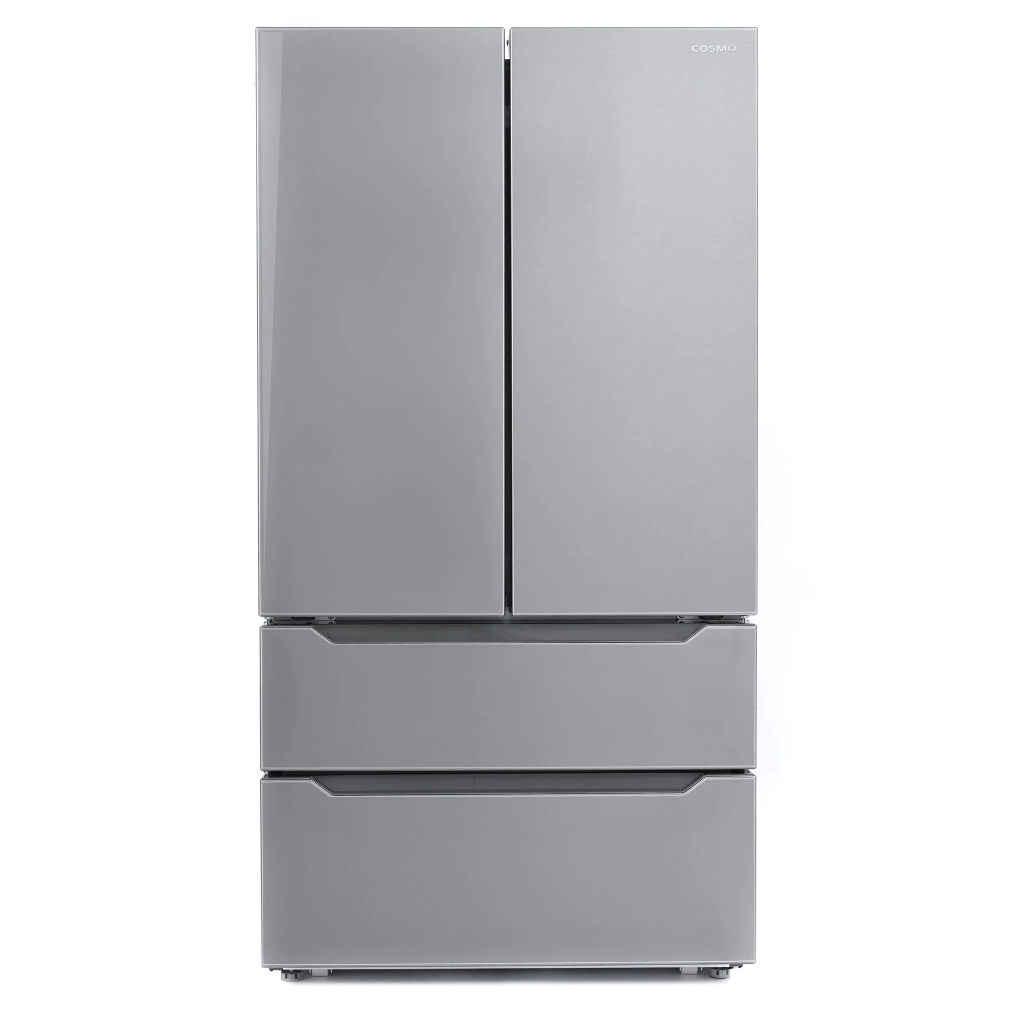 Cosmo 5 Piece Kitchen Appliance Packages with 30" Freestanding Electric Range 30" Island Range Hood 24" Built-in Fully Integrated Dishwasher French Door Refrigerator & 48 Bottle Wine Refrigerator