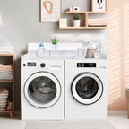 Wood 2-Tier Washer Dryer Countertop with 2.75" H Guard Rails, 54" W x 27.5" D Washer Dryer Topper with Non-Slip Pads for Laundry Room Organization and Storage, White